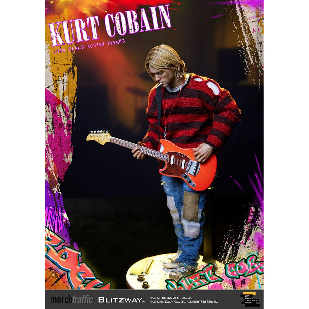 Kurt Cobain Pull Rouge Et Noir Blitzway - Kurt Cobain figurine 1/6 On Stage - Figurine Collector EURL